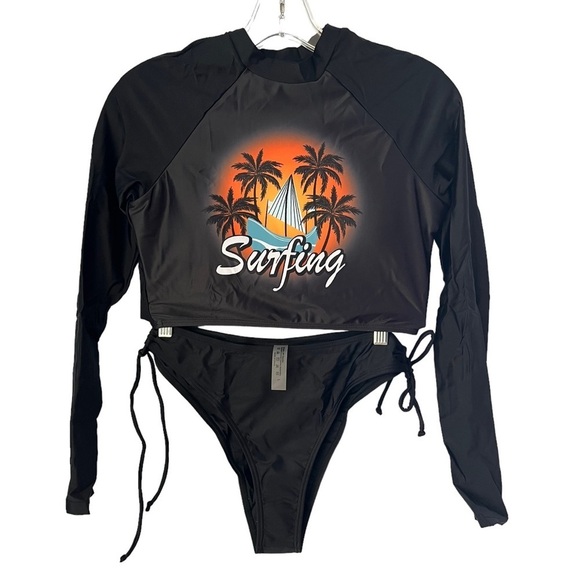 NWT Shein Swim Black Surf Bikini Swimsuit - Picture 1 of 8